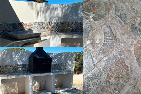 barbacoa de obra y suelo de hormigón en Canyelles